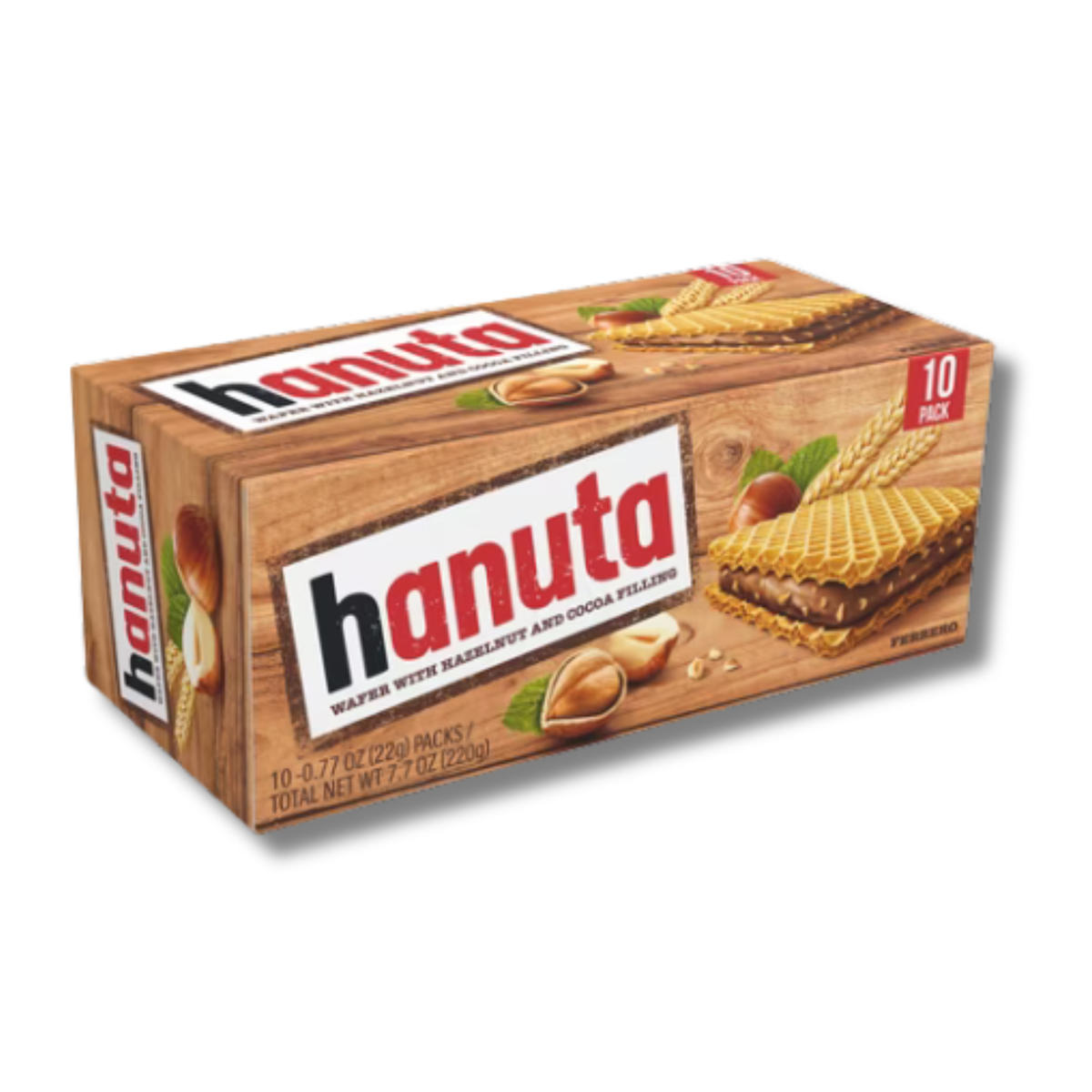 Ferrero Hanuta Obleas Crujientes con Crema de Avellanas y Cacao, Paquete de 10, 7.7 oz
