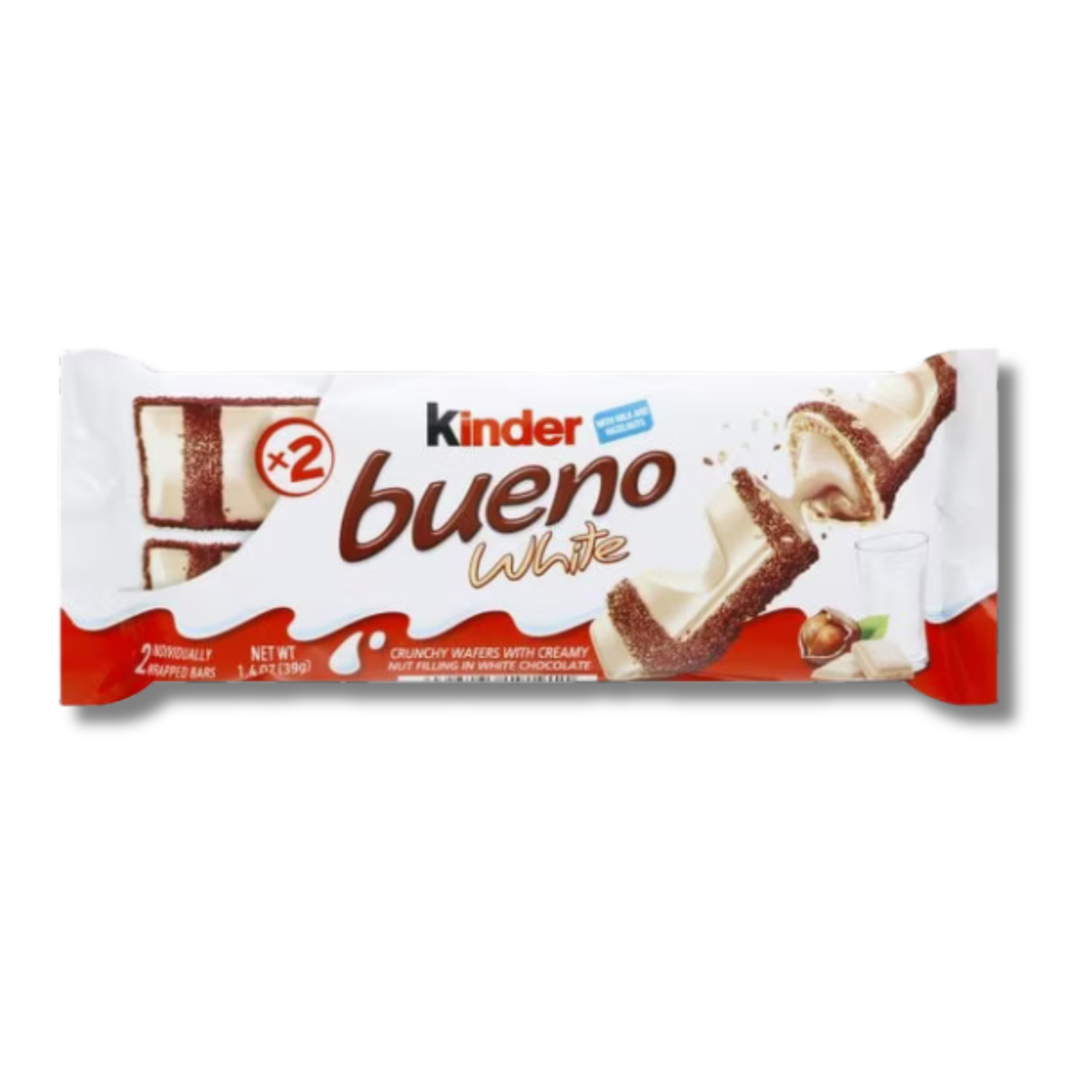 Kinder Bueno White de Ferrero, Chocolate Blanco con Relleno Cremoso y Avellanas, 1.4 oz