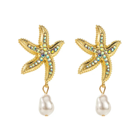 010 Aretes Estrella Ocean Roosmy Gold Plated ⭐✨ | Pendientes Dorados con Rhinestones Elegantes