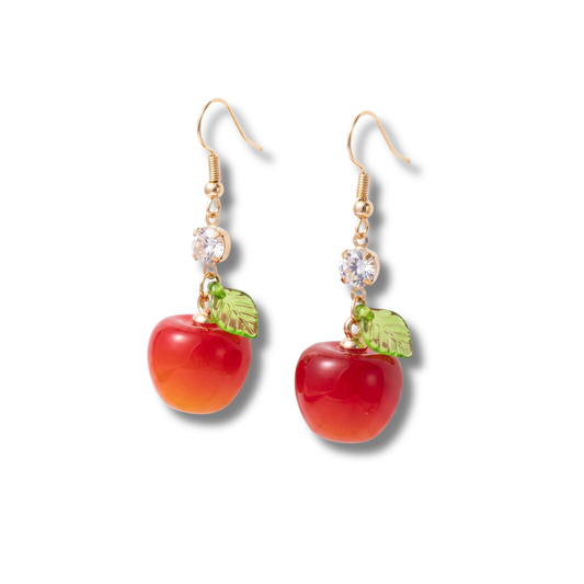 007 Aretes Manzana Roja Roosmy 🍎✨ | Pendientes Acrílicos Divertidos y Modernos
