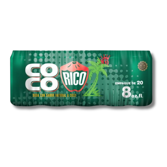 Coco Rico Refresco de Coco Pack 20 Botellas (8 oz) 🥥 | Bebida Tropical
