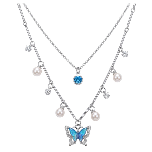 001 Collar Mariposa para Mujer en Plata 🦋✨ | Cadena Cubana con Rhinestones Resistente al Agua