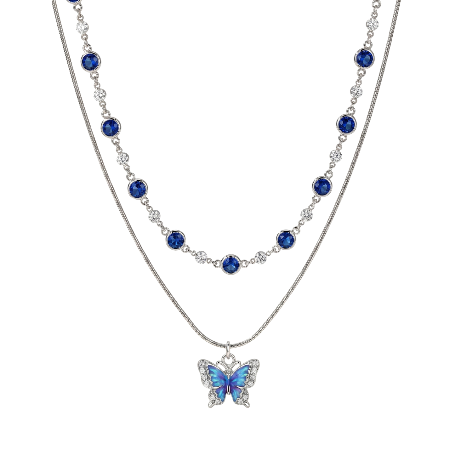 002 Collar Mariposa Roosmy en Plata 🦋✨ | Cadena Cubana con Rhinestones Resistente al Agua