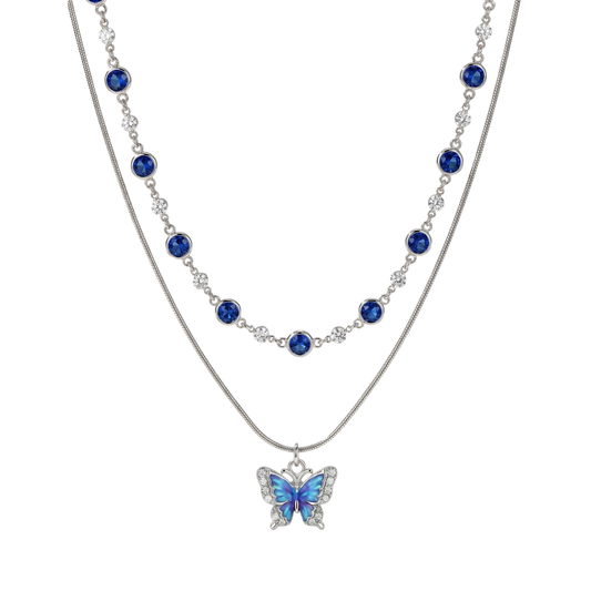 002 Collar Mariposa Roosmy en Plata 🦋✨ | Cadena Cubana con Rhinestones Resistente al Agua