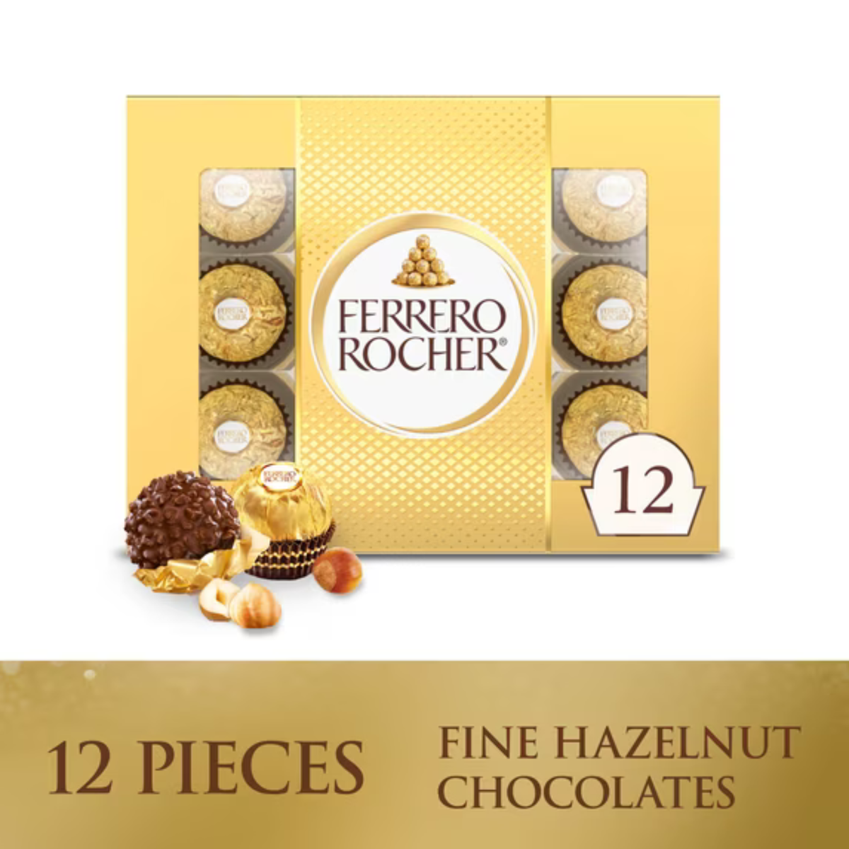 Ferrero Rocher Caja de Regalo, 12 Chocolates con Leche y Avellanas, 5.3 oz