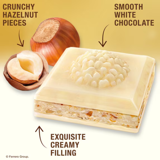 Ferrero Rocher Barra de Chocolate Blanco con Relleno de Avellana, 3.1 oz